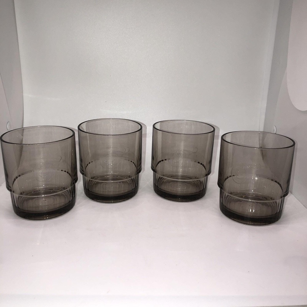 4 TUPPERWARE T84 Acrylic TUMBLERS Preludio Glasses Cups Smoke Gray